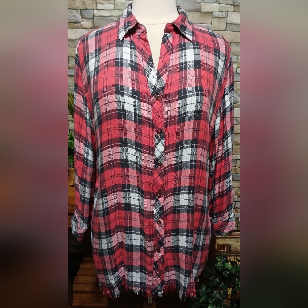 Hester & Orchard Soft Flannel Plaid W/Fringe Large Western Cottagecore